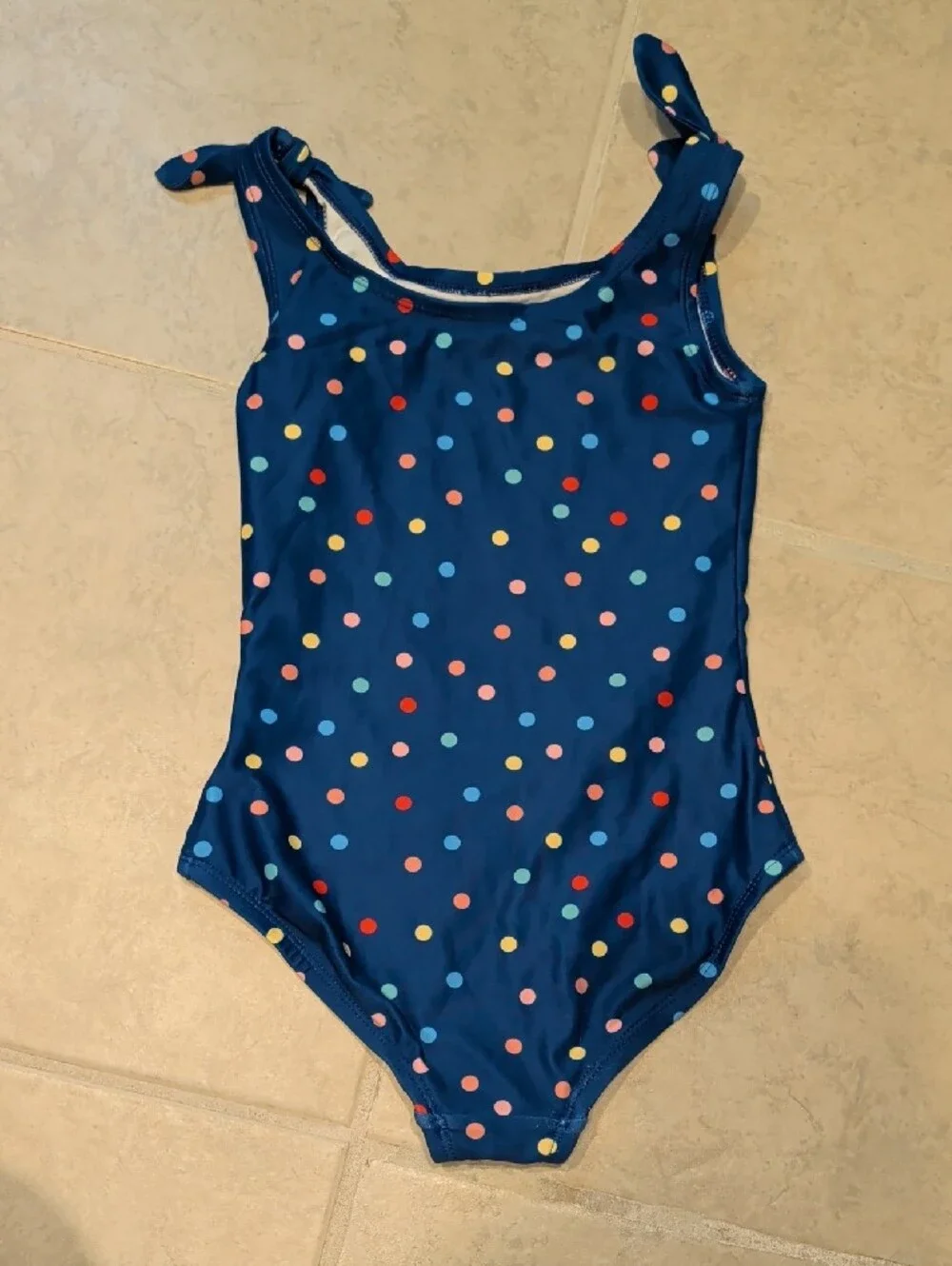 Hanna Andersson Navy Colorful Polka Dot One-Piece Swimsuit with Tie Straps